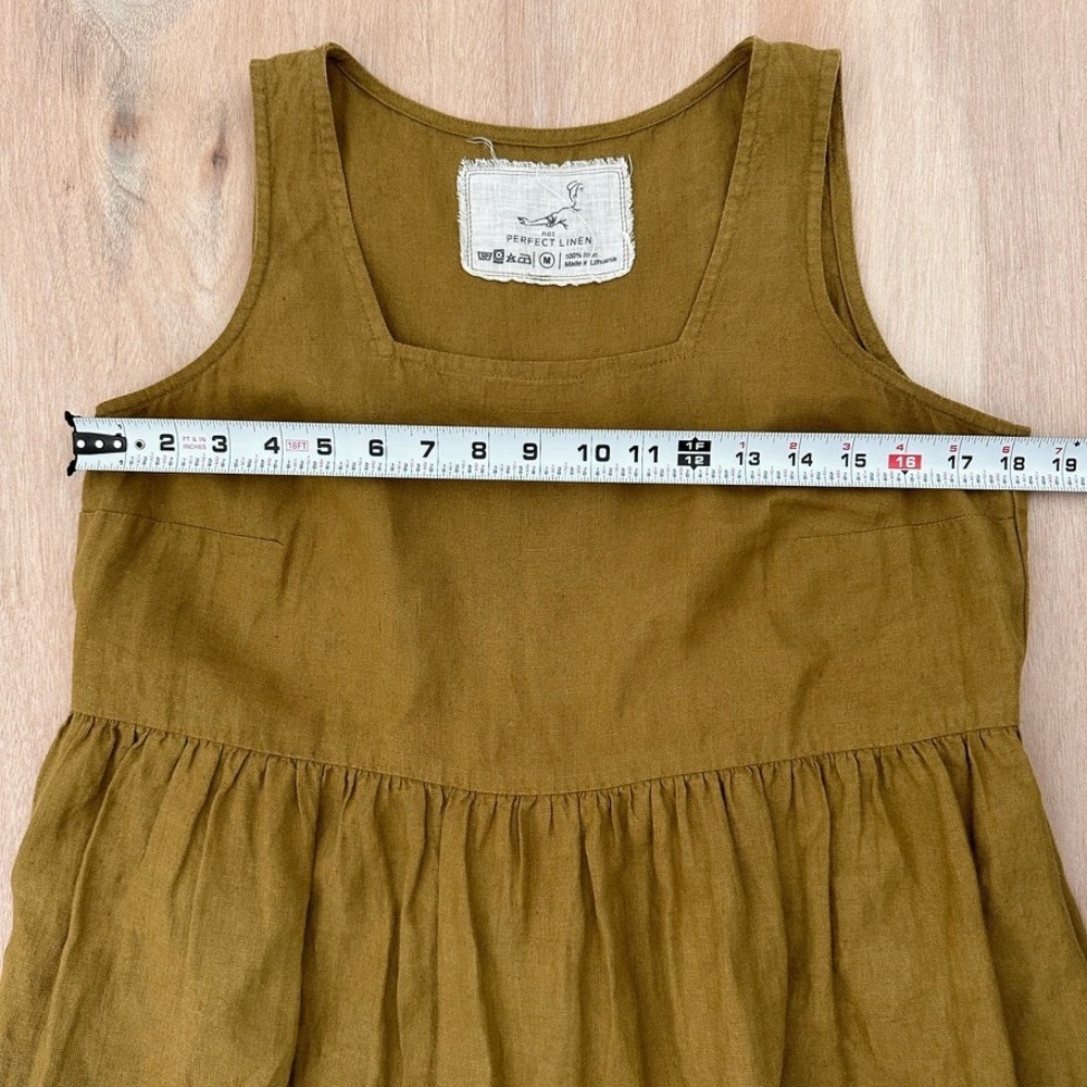 Not Perfect Linen Dress Womens M Mustard Yellow Sleeveless Empire Waist Midi - Picture 7 of 12